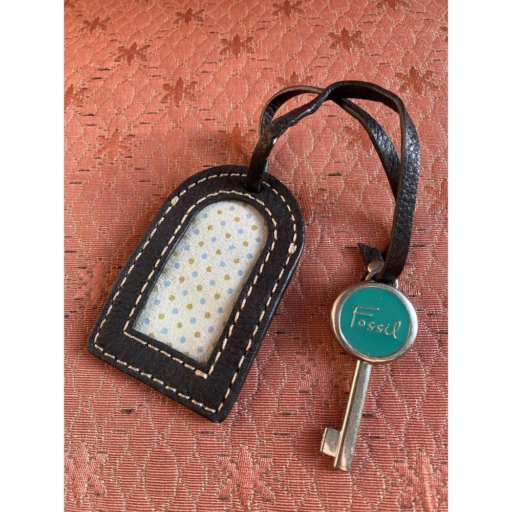 Fossil Silver Aqua Key Travel Tag Purse Luggage Backpack Charm Only